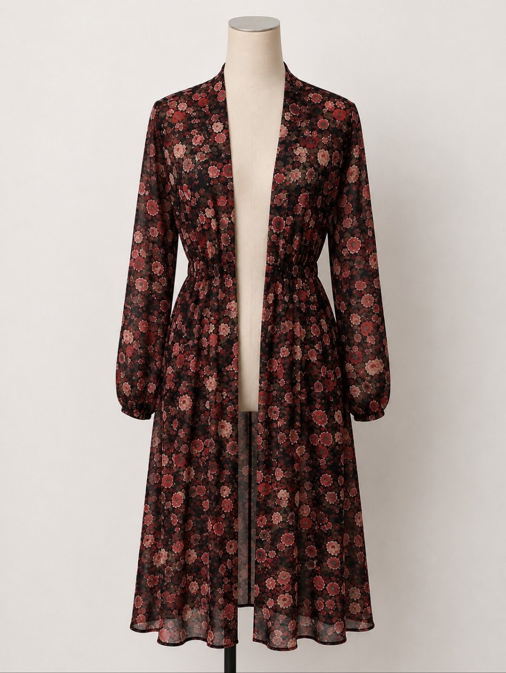 Divided by H&M Sheer Floral Longline Kimono Cardigan Black Pink Size S